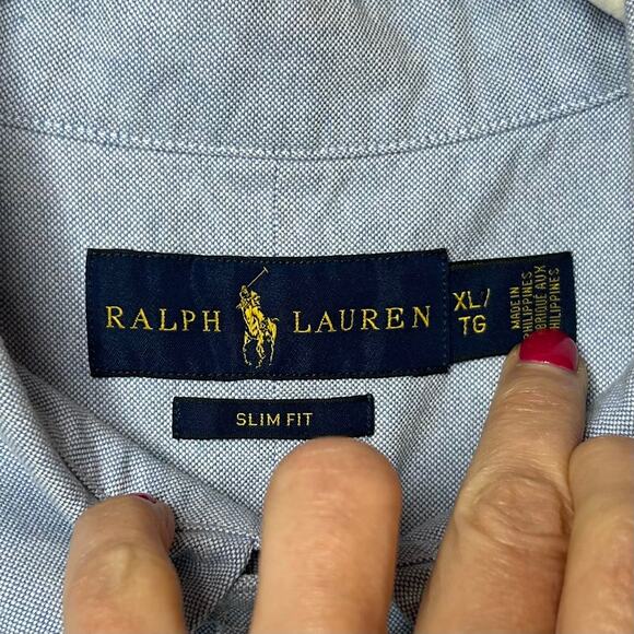 Ralph Lauren Blue Button Down Dress Shirt Size XL Slim Fit Short Sleeves - Picture 5 of 9
